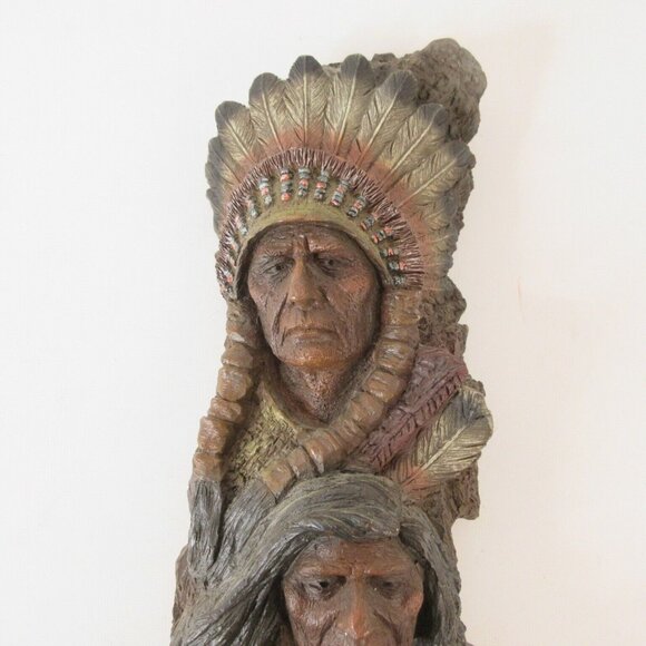 Vtg 1998 Native American Indian Resin Totem Signed Nan Yang 17” X 6” - Picture 3 of 9